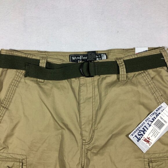 Wear First Shorts Mens 38 Legacy Belted Cargo Shorts Khaki 818853 NEW - Picture 2 of 12